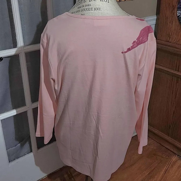 Quacker Factory Womens Light Pink Embellished Seguin Long Sleeve Shirt Top Large - Picture 2 of 5